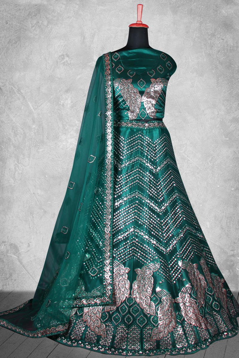 Green Sequins Work Delicate Velvet Fabric Bridal Lehenga