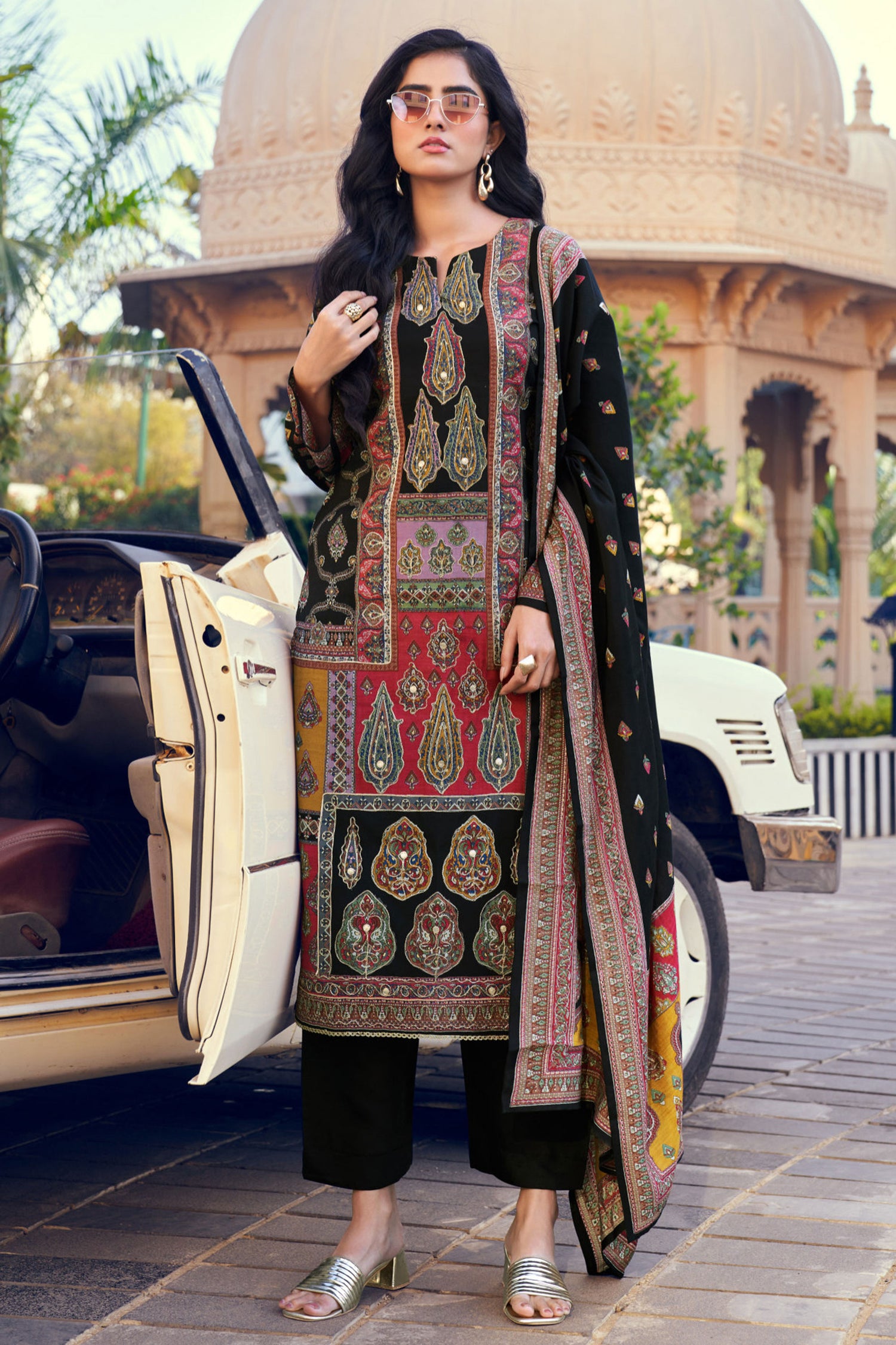 Black Function Wear Art Silk Straight Cut Suit