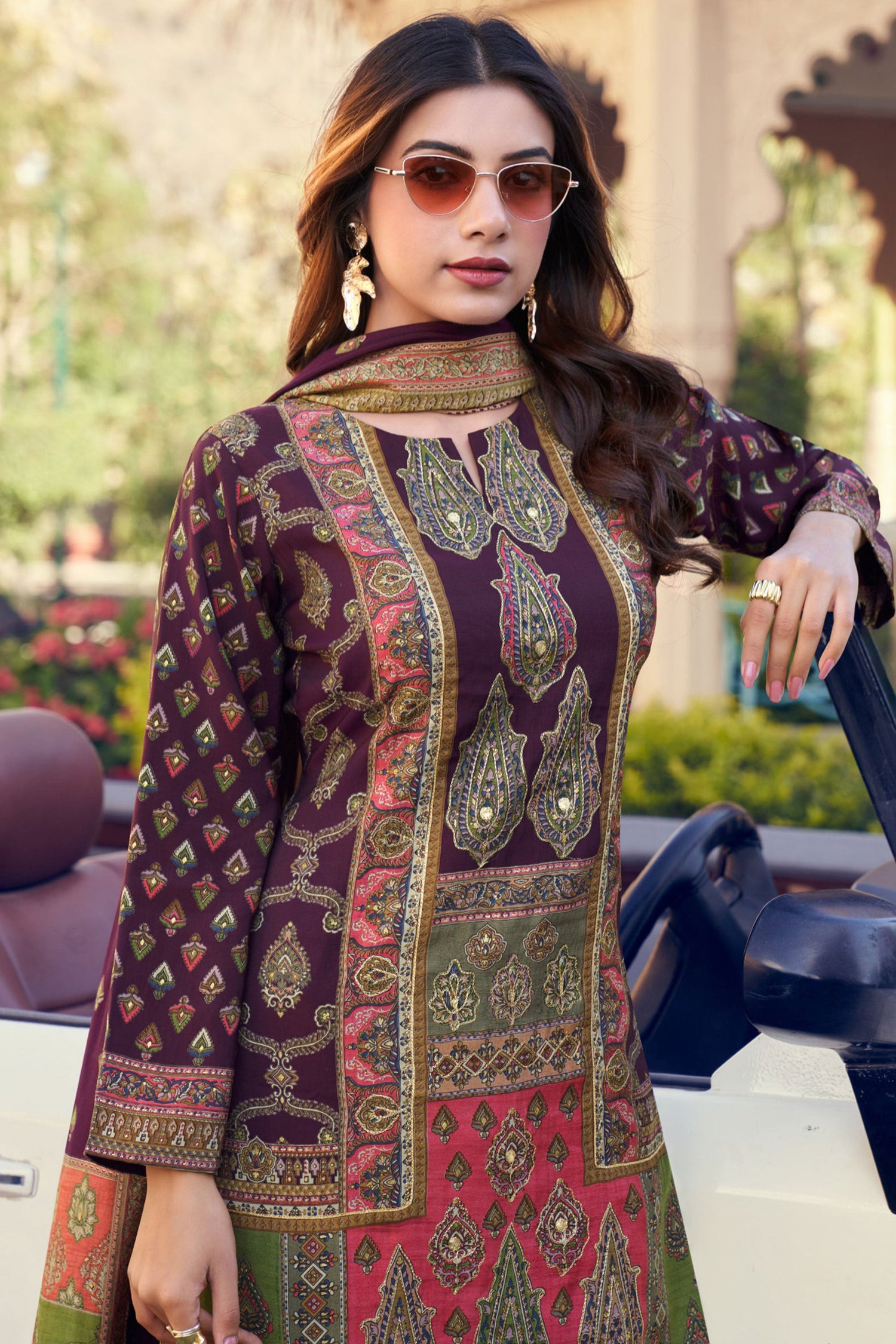 Purple Art Silk Straight Cut Suit With Dupatta