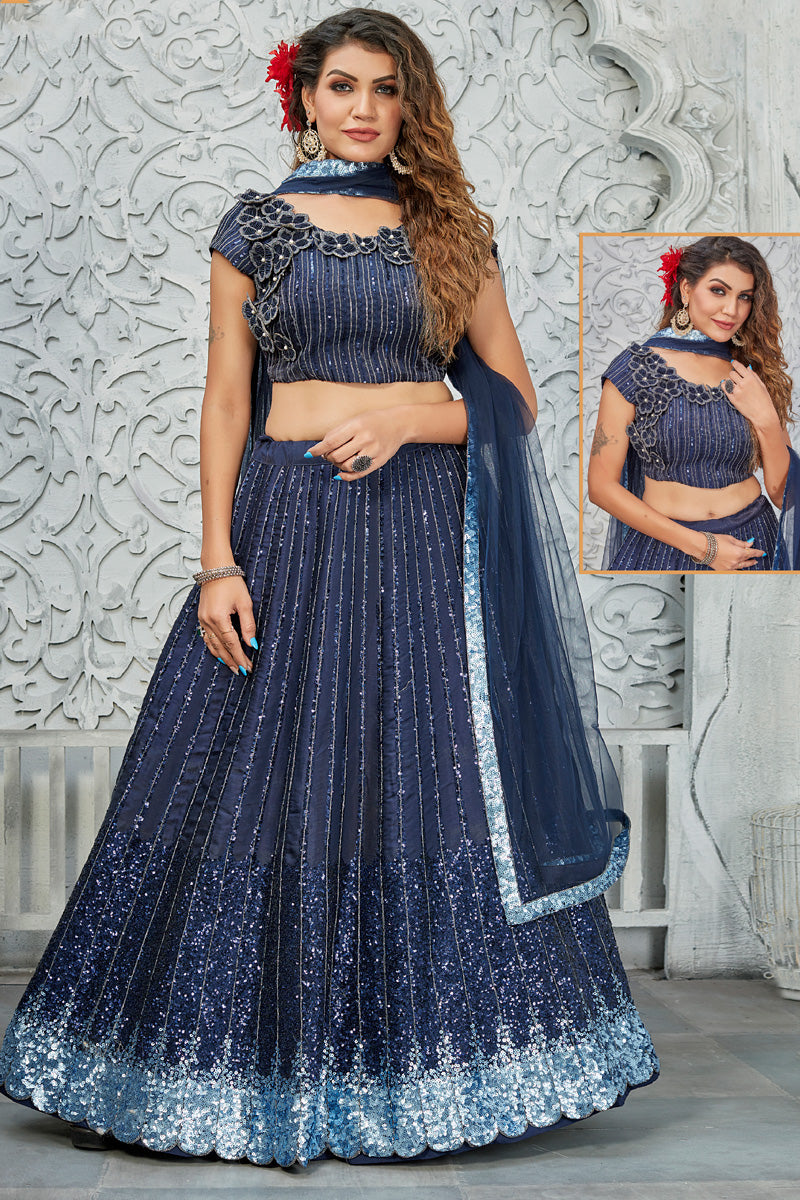 Navy Blue Art Silk Special Lehenga With Embroidred Work