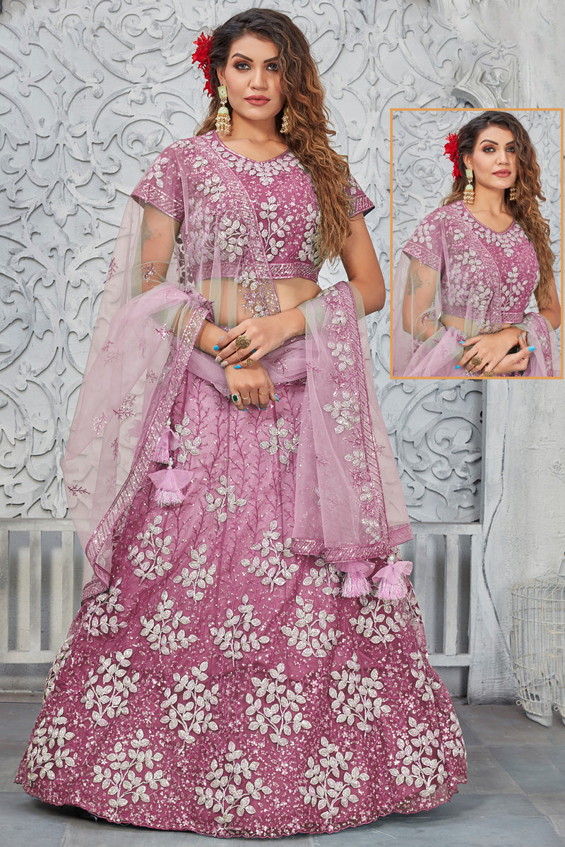Pink Net Fabric Appealing Function Look Lehenga