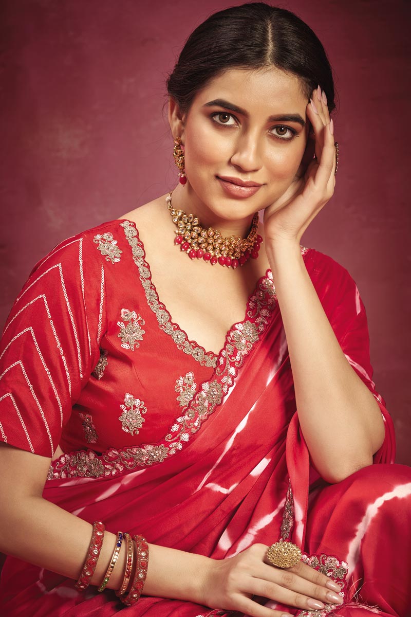 Georgette Red Sober Border Work Saree