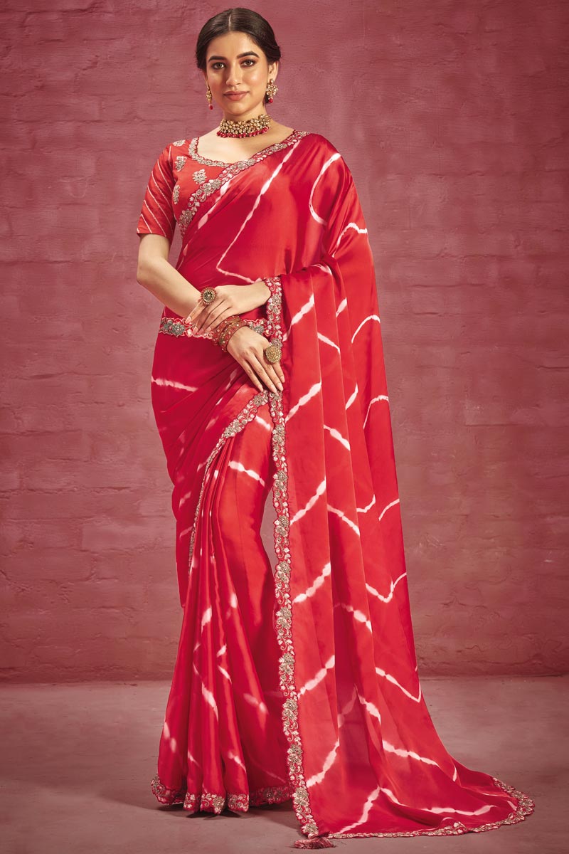 Georgette Red Sober Border Work Saree