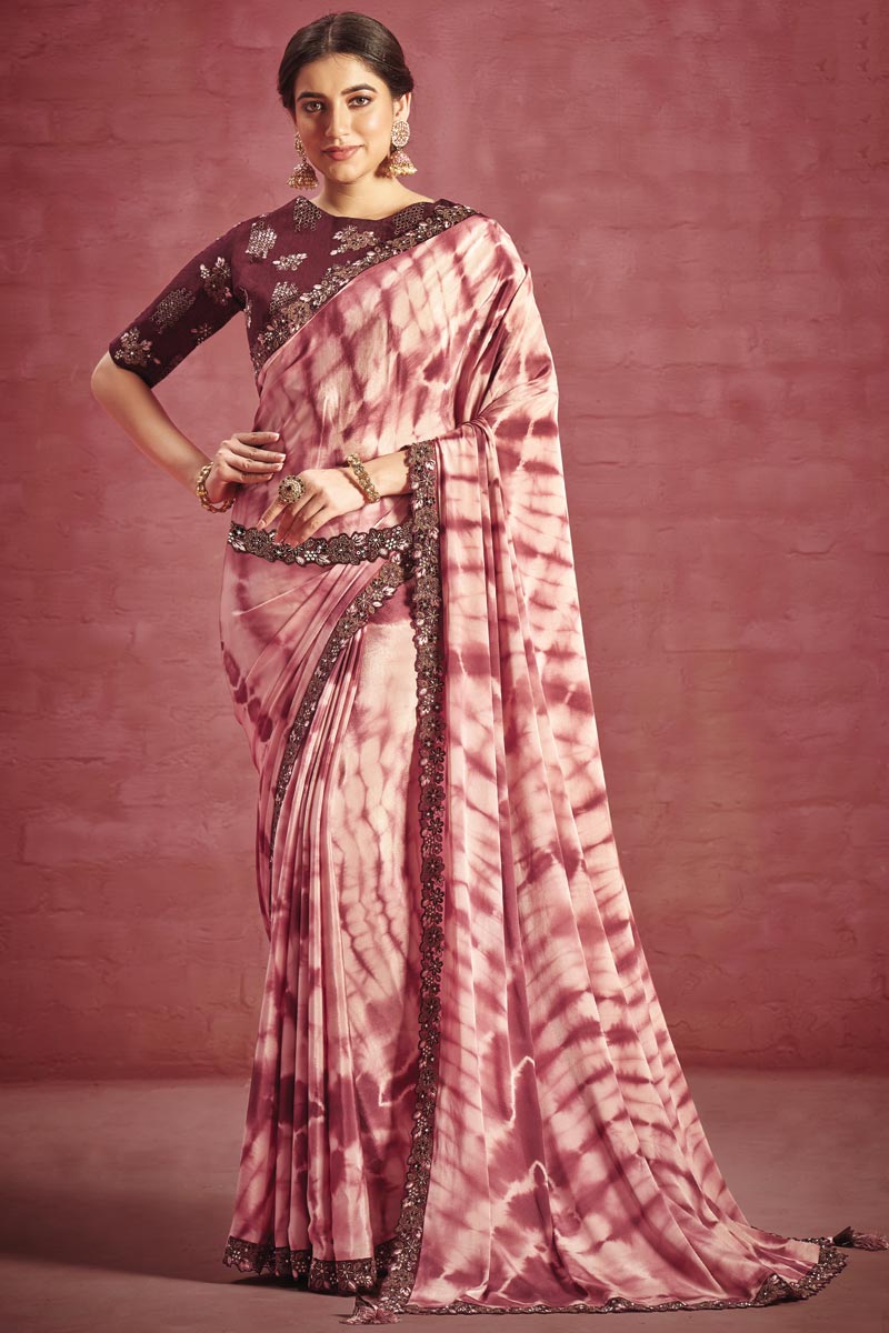 Excellent Georgette Fabric Purple Color Saree With Border Work