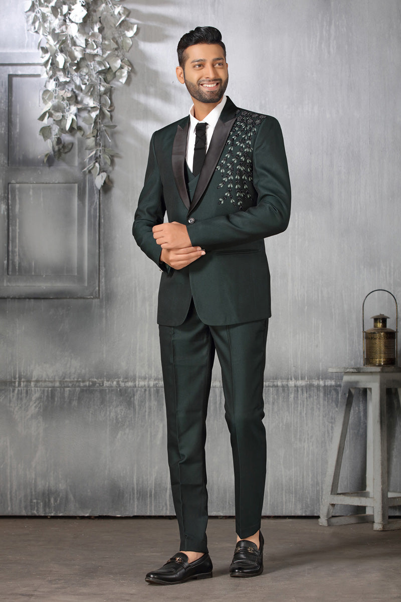 Stunning Dark Green Coat Suit In Rayon