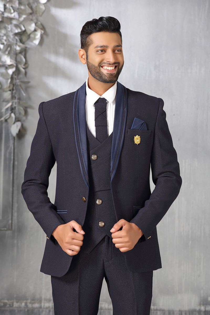 Striking Navy Blue Fancy Coat Suit