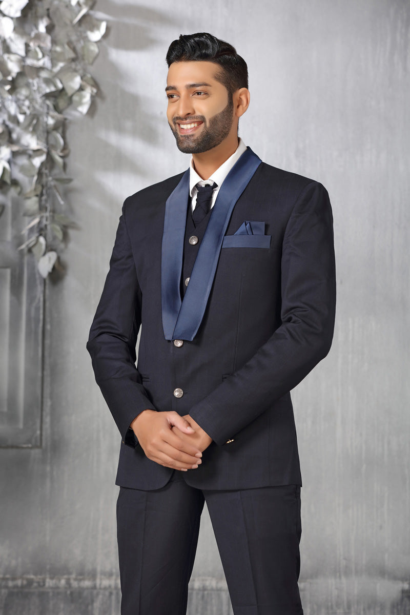 Enriching Navy Blue Coat Suit In Rayon