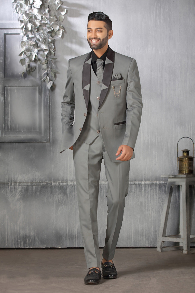 Grey Fascinate Cotton Coat Suit