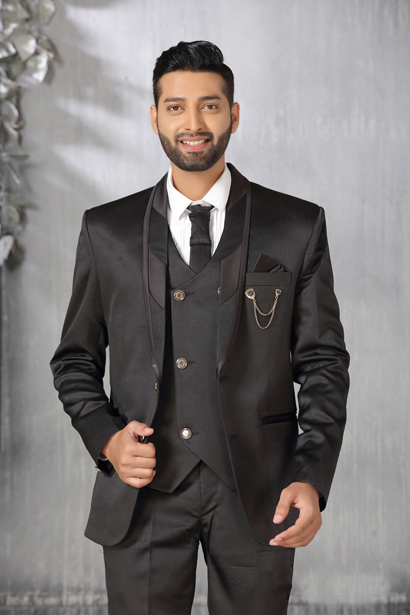 Graceful Black Satin Coat Suit