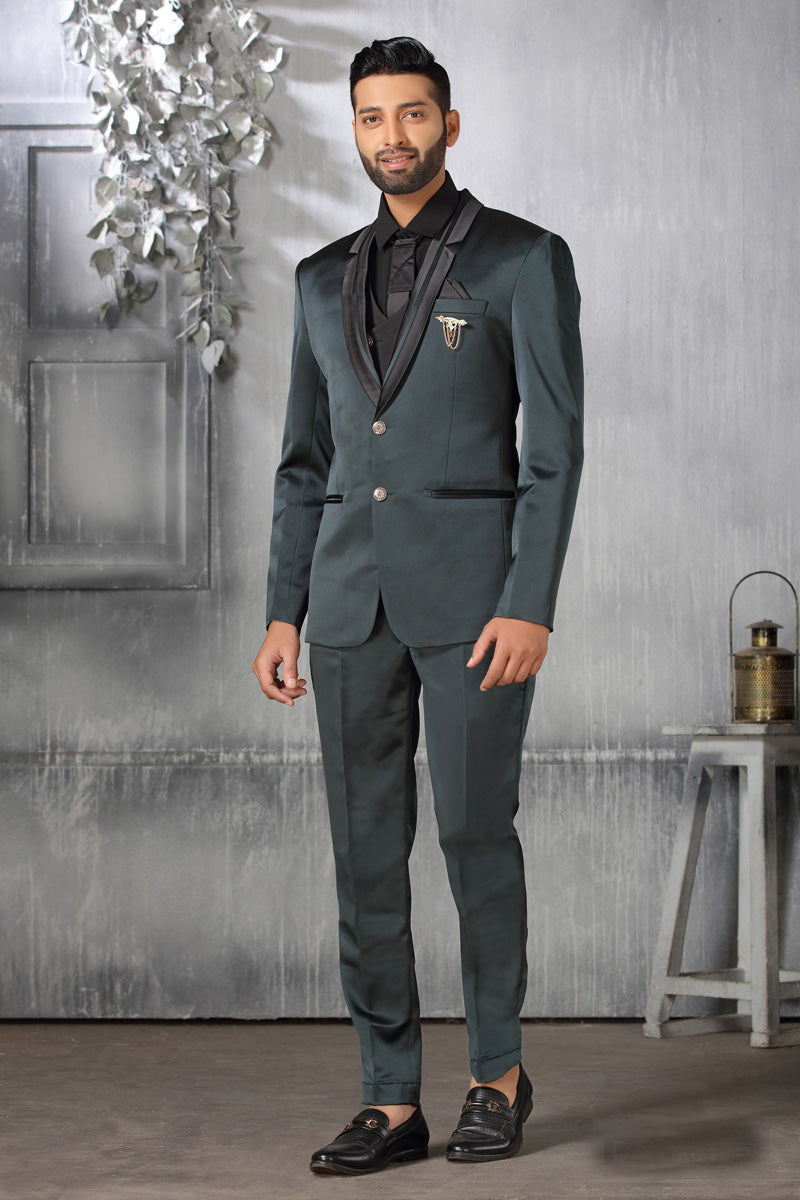 Intriguing Teal Coat Suit In Satin