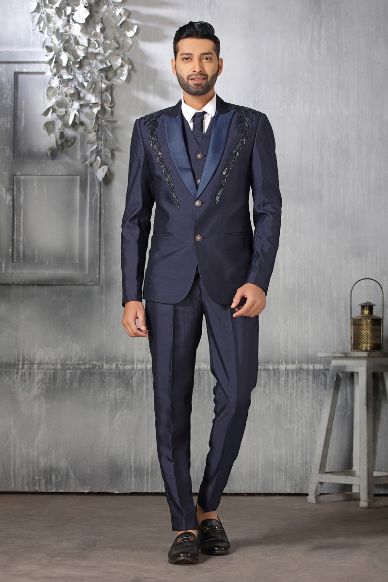 Blue Rayon Engrossing Coat Suit