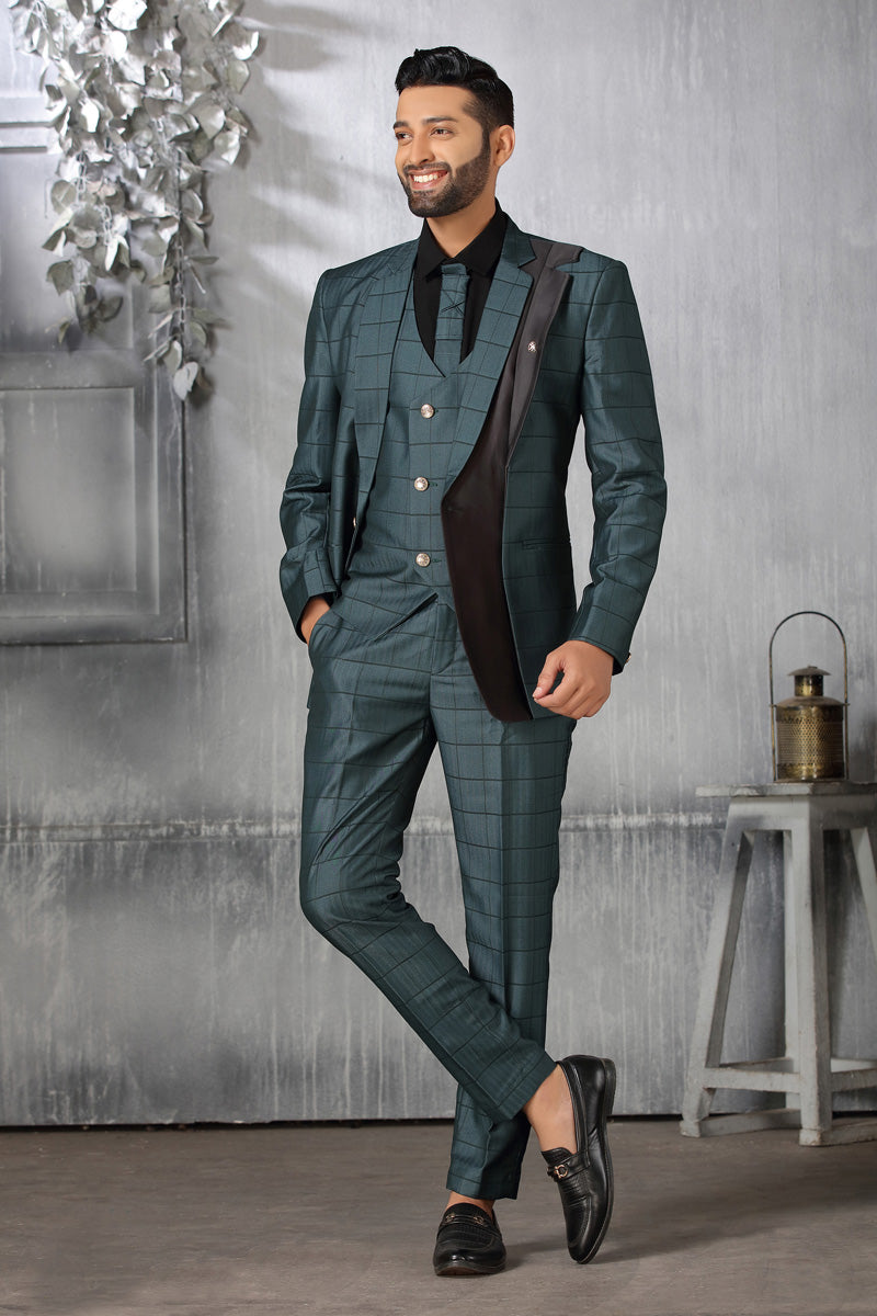 Extravagant Teal Rayon Coat Suit