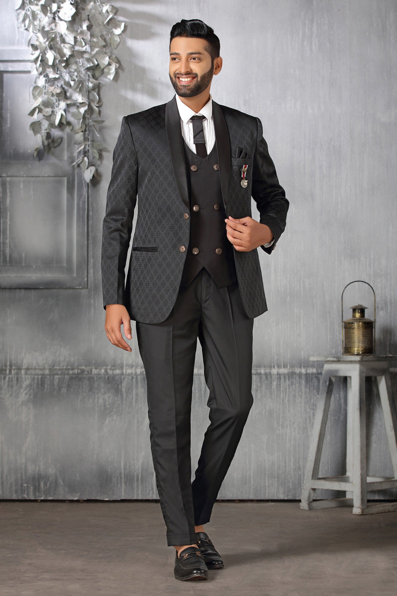 Adorning Black Art Silk Coat Suit