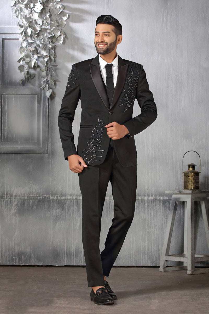 Mesmeric Black Satin Coat Suit