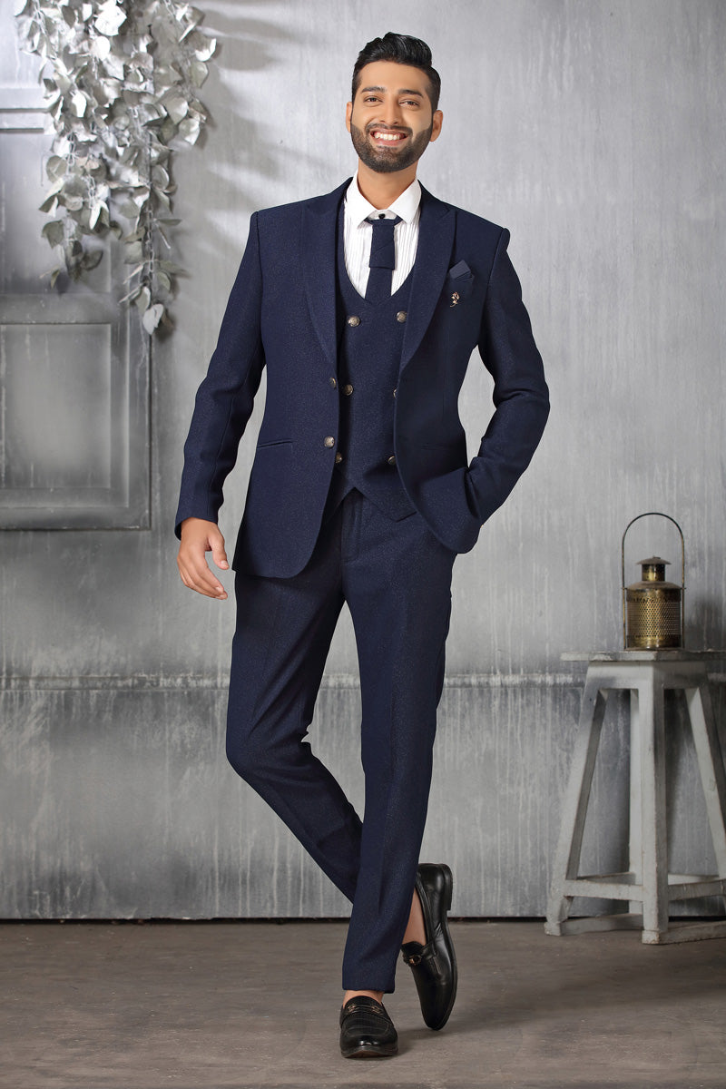 Fancy Navy Blue Pleasance Coat Suit
