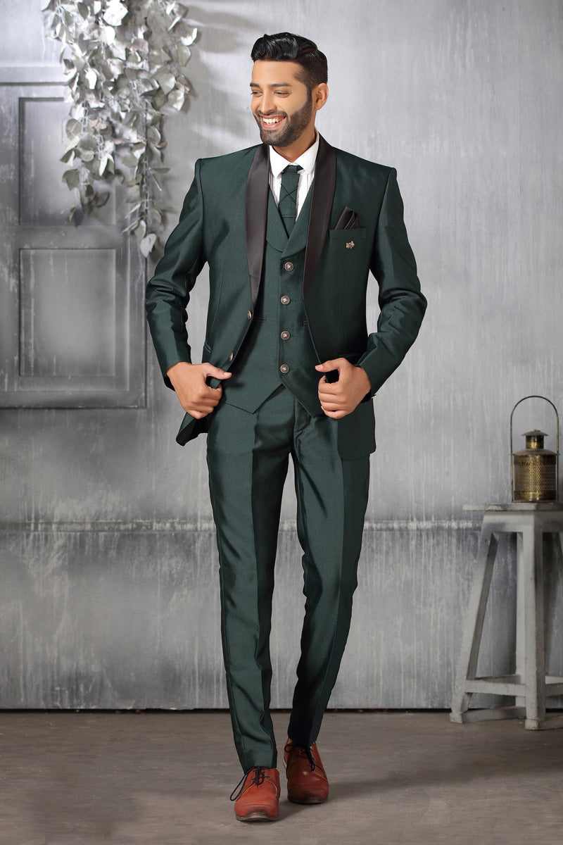 Rayon Bewitching Coat Suit In Dark Green Color