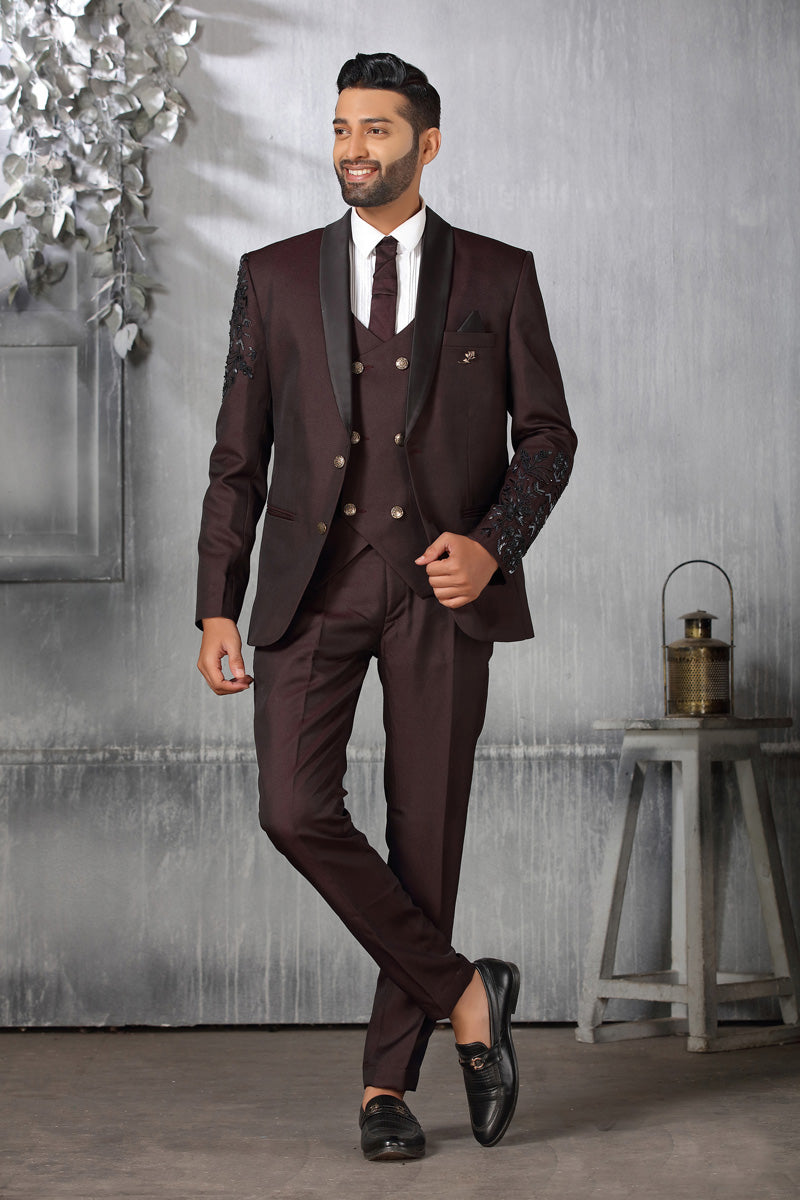 Captivating Rayon Maroon Coat Suit
