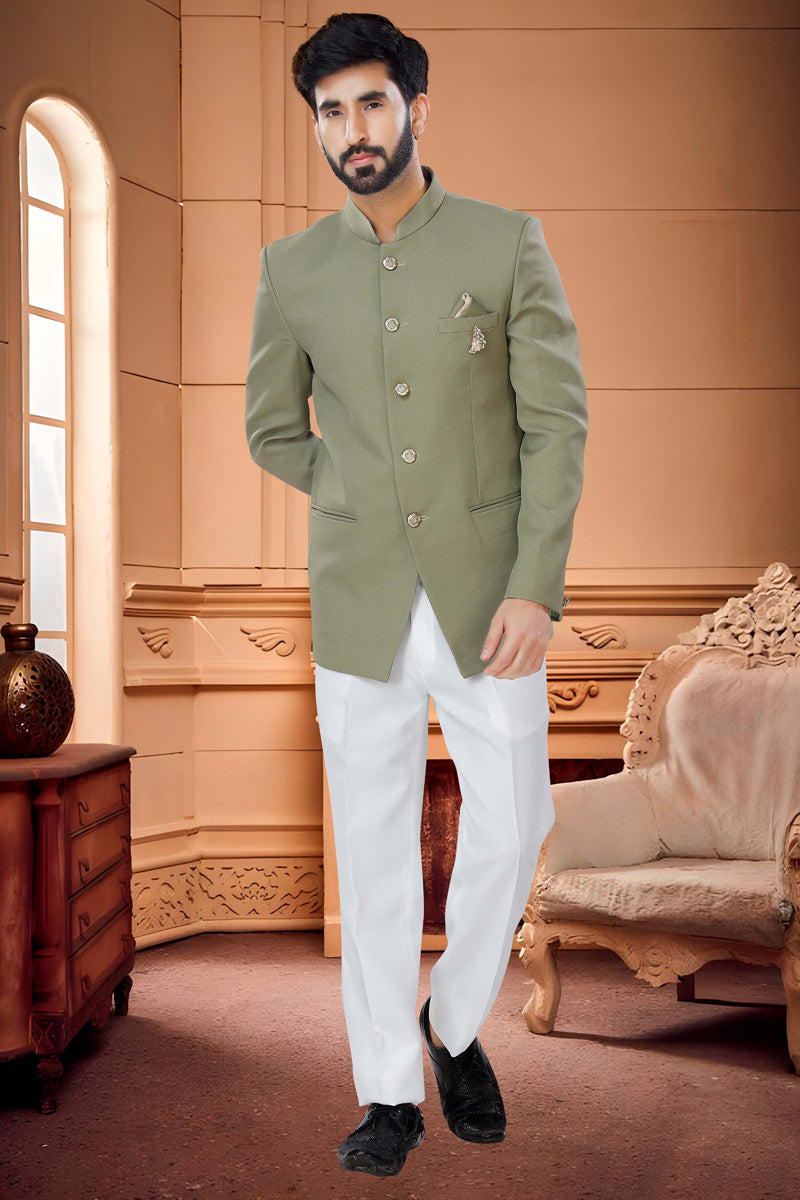 Fantastic Green Rayon Jodhpuri Suit