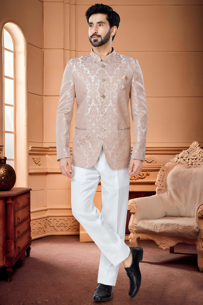 Chikoo Jacquard Magnificent Jodhpuri Suit