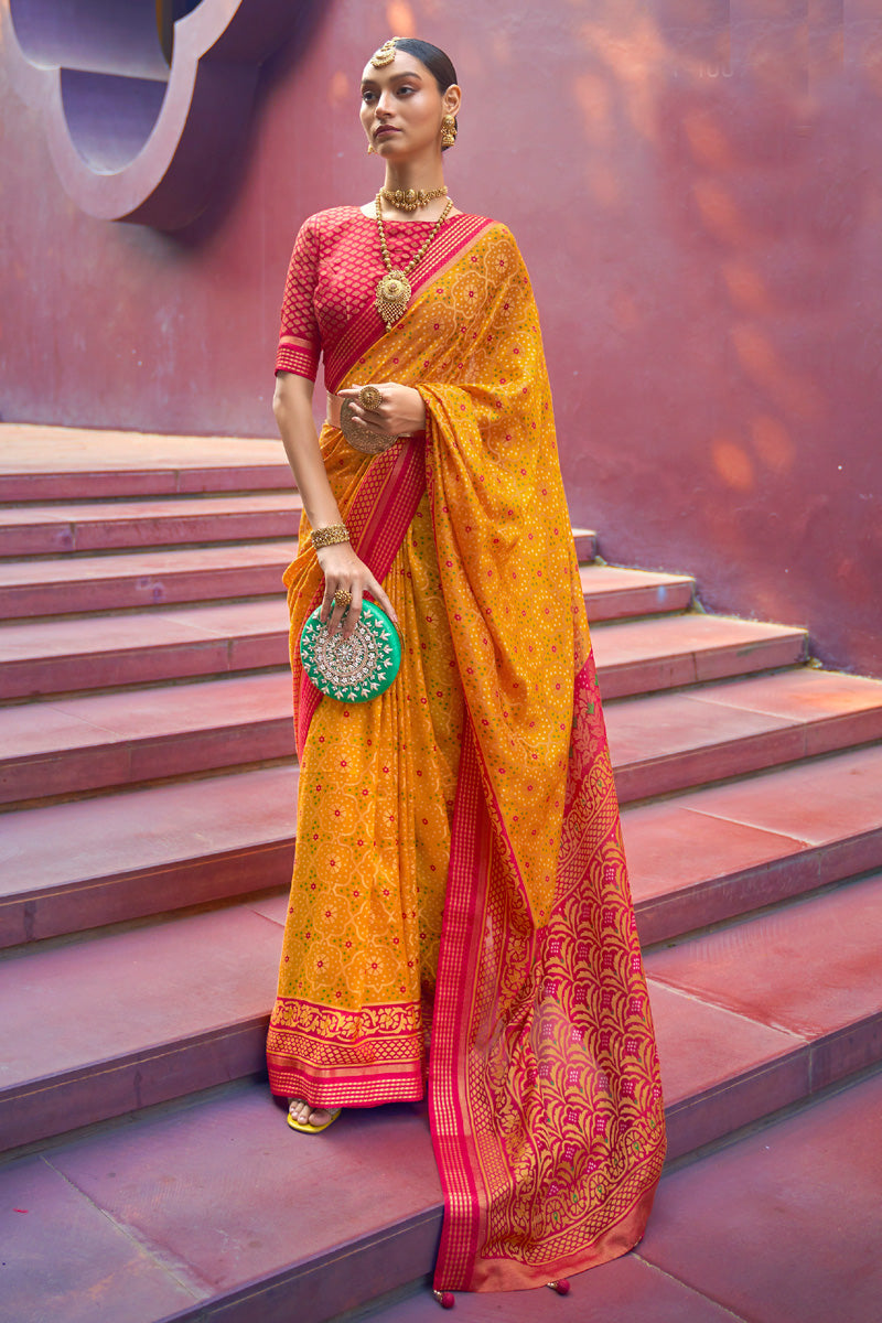 Mustard Color Stunning Brasso Fabric Festive Style Saree