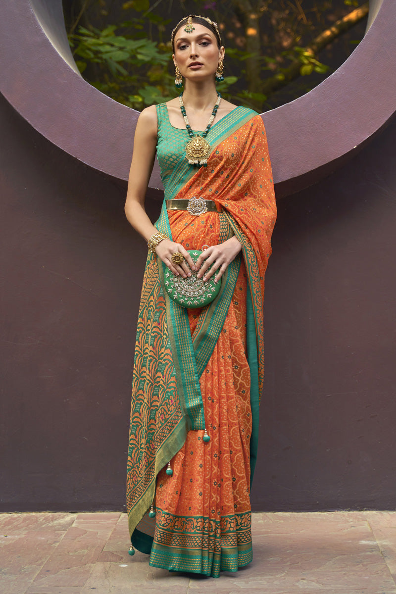 Orange Color Festive Style Saree In Charming Brasso Fabric
