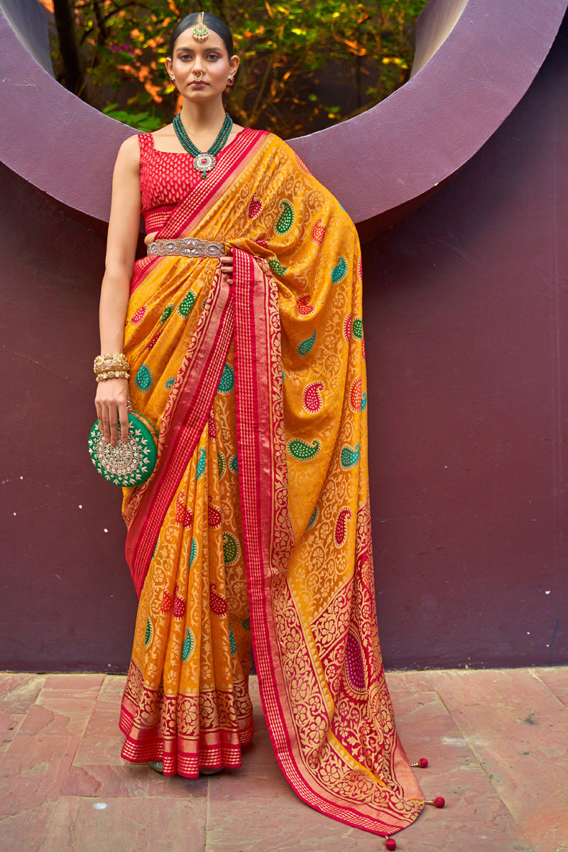 Brasso Fabric Mustard Color Wonderful Festive Style Saree
