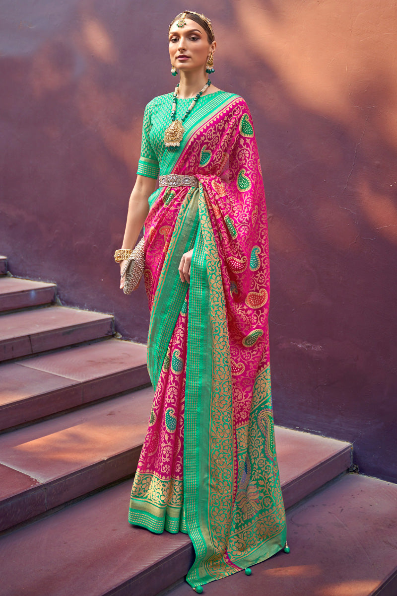 Radiant Pink Color Brasso Fabric Festive Style Saree