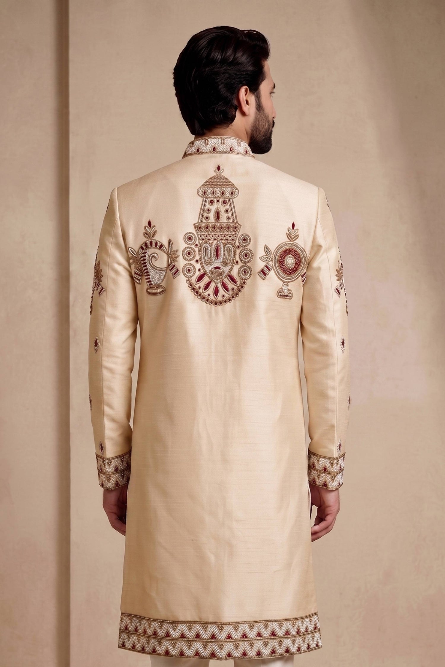 Cream Readymade Ethnic Men Indo Western Jodhpuri Suit