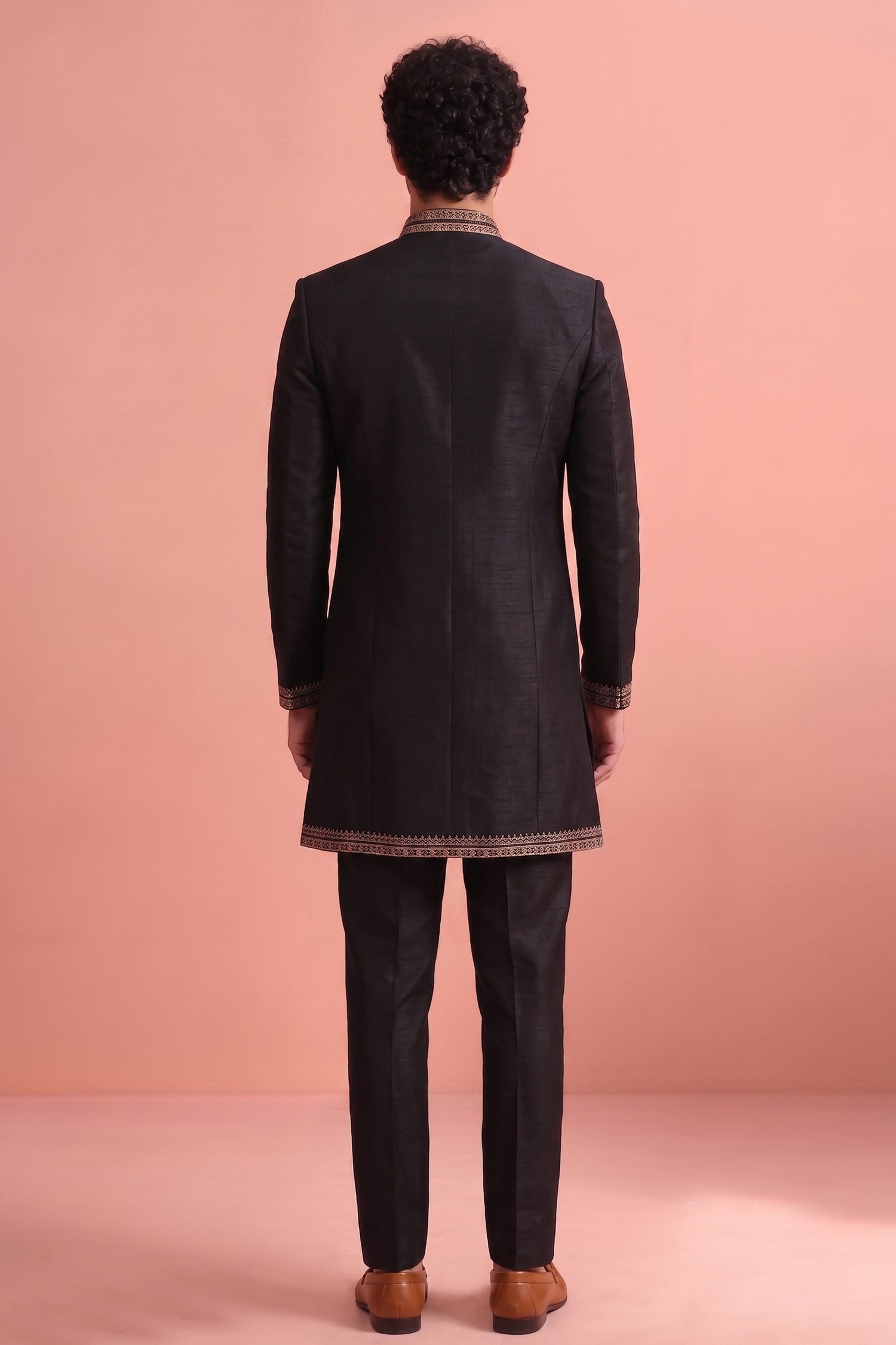 Wedding Wear Black Trendy Readymade Indo Western Suit For Men