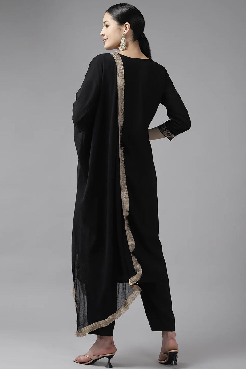 Rayon Black Pleasance Top Bottom Dupatta