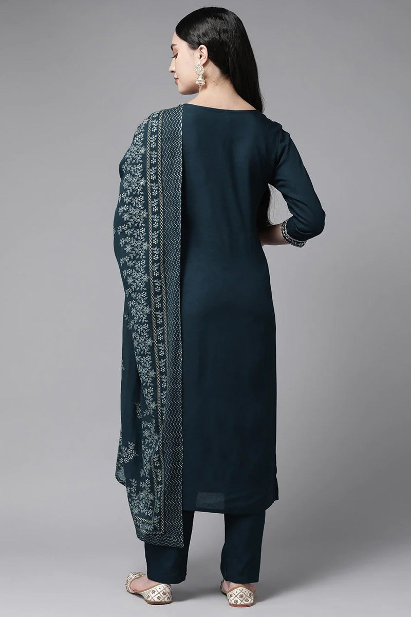 Rayon Bewitching Top Bottom Dupatta In Teal Color