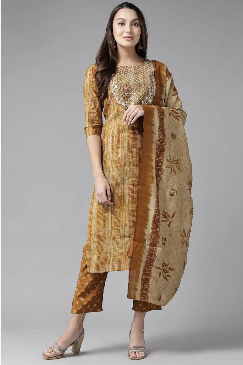 Mustard Art Silk Coveted Top Bottom Dupatta
