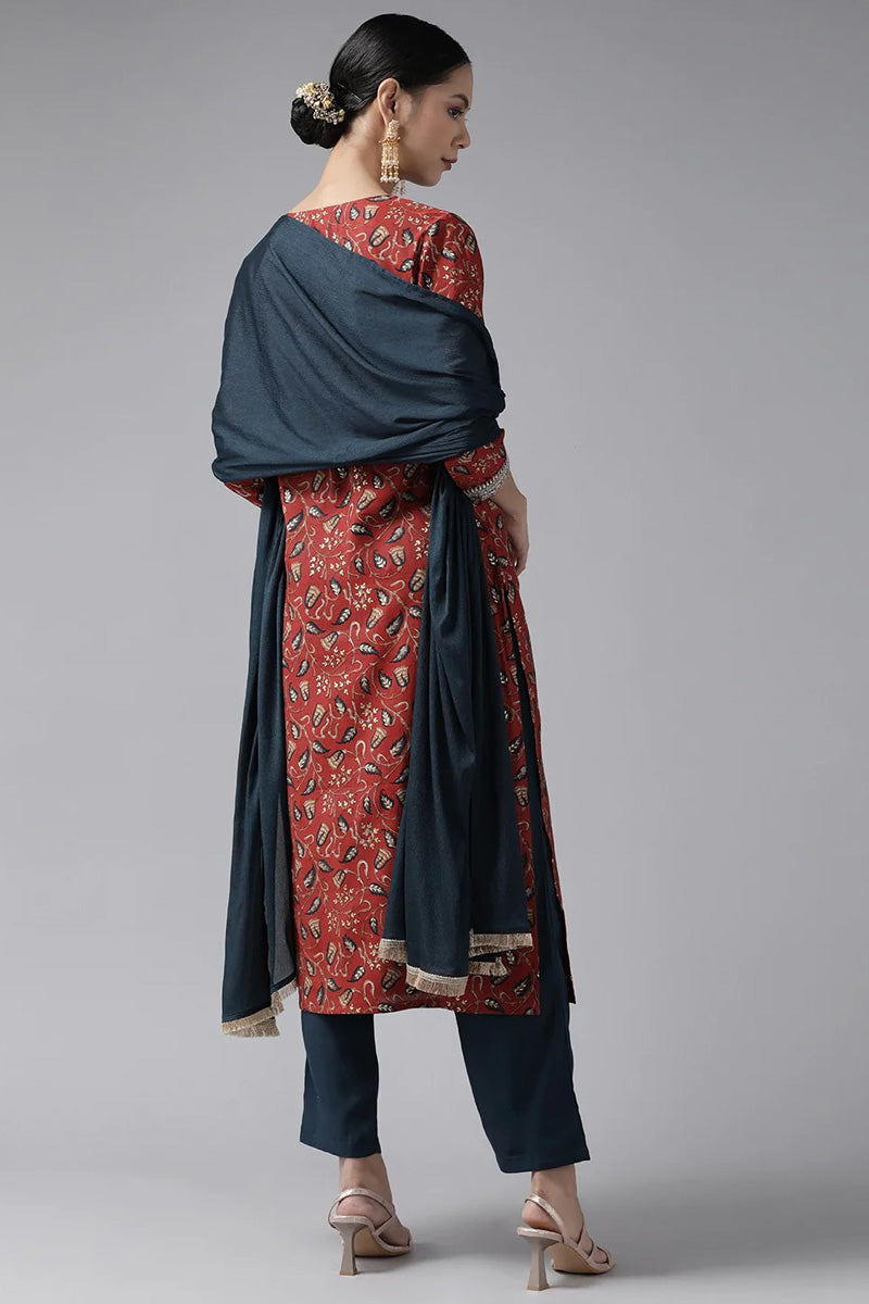 Muslin Rust Riveting Top Bottom Dupatta