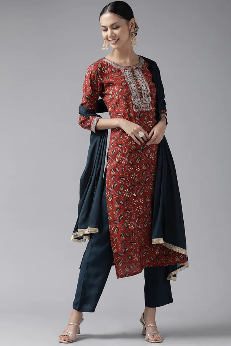 Muslin Rust Riveting Top Bottom Dupatta