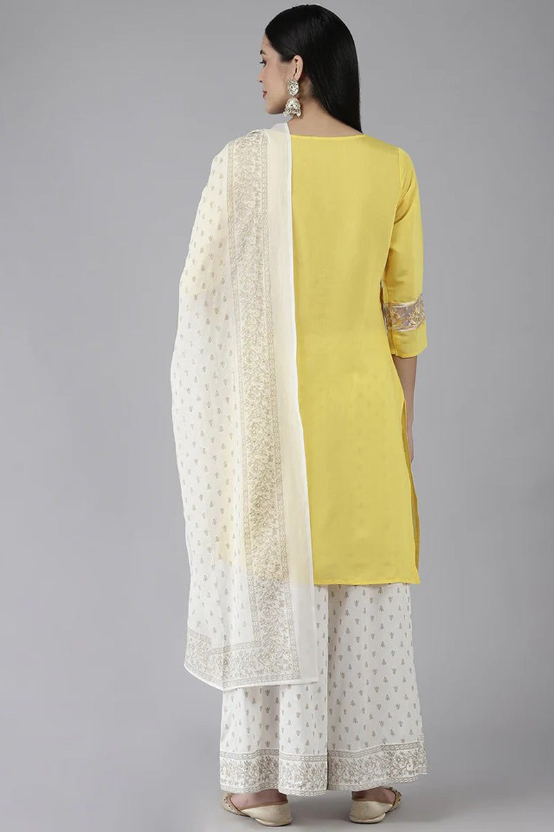 Art Silk Yellow Excellent Top Bottom Dupatta