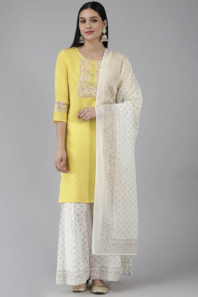 Art Silk Yellow Excellent Top Bottom Dupatta