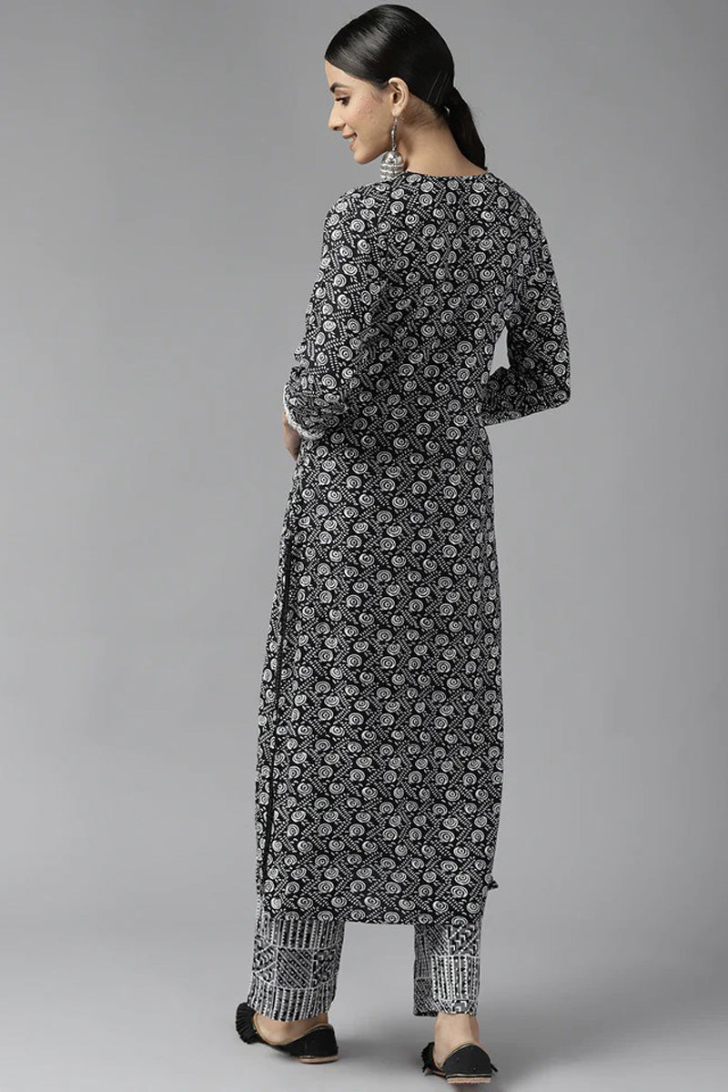 Black Rayon Engaging Top Bottom Set