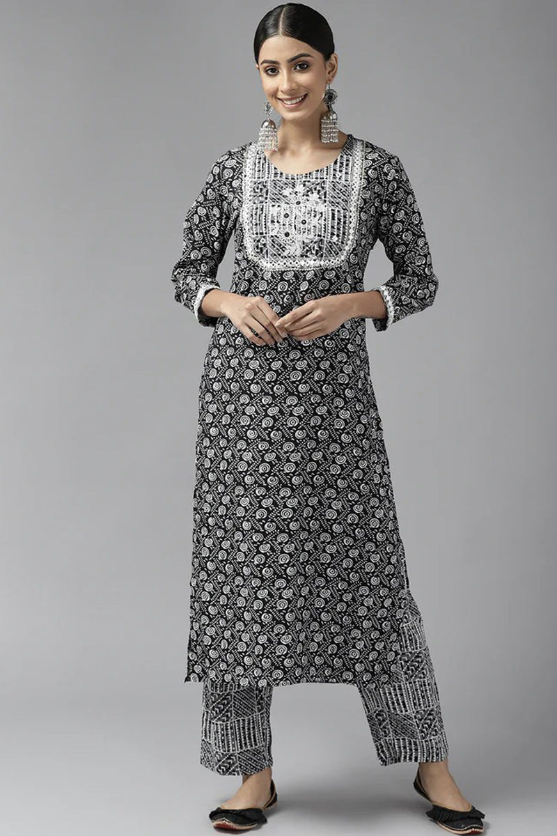 Black Rayon Engaging Top Bottom Set