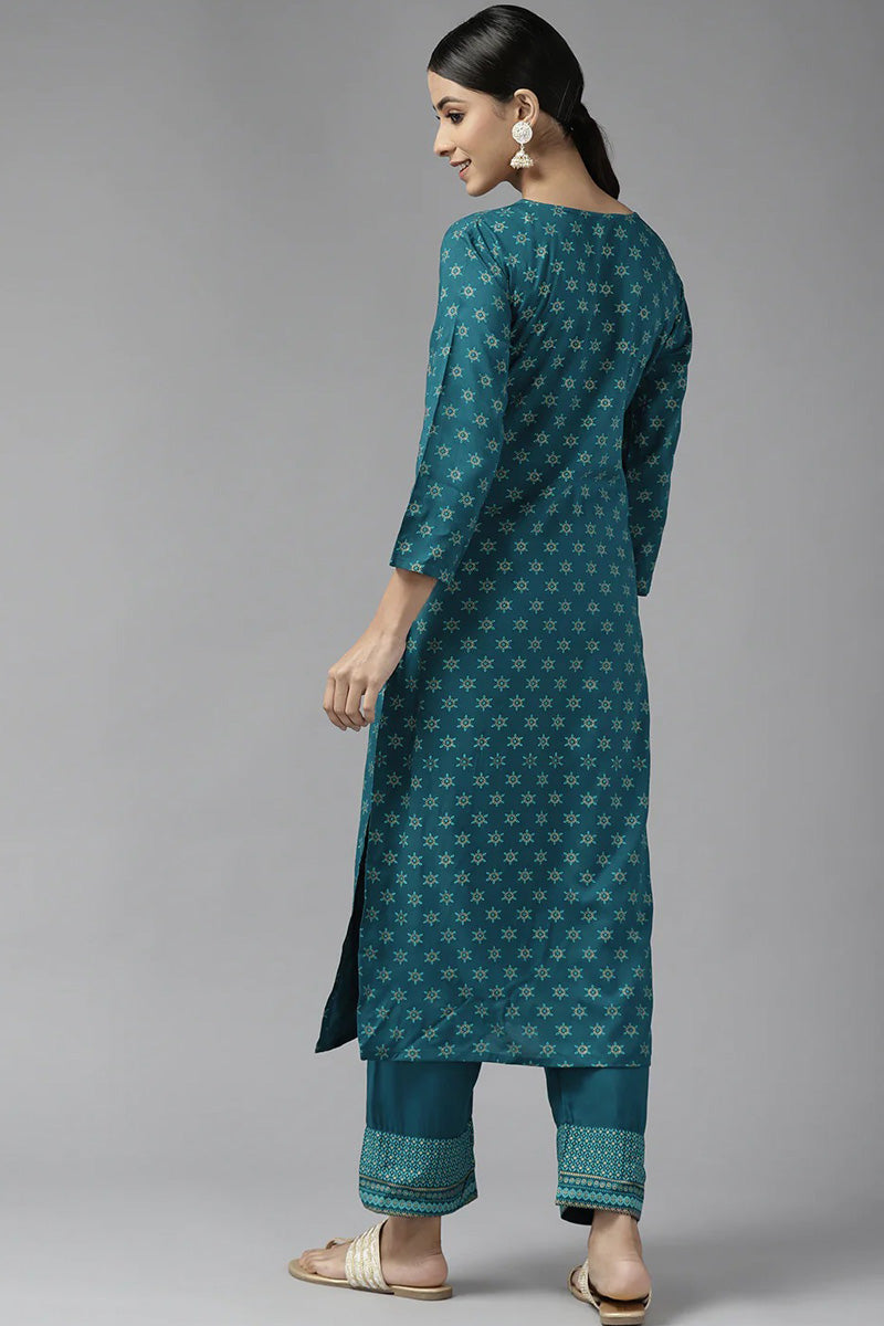 Creative Teal Rayon Top Bottom Set