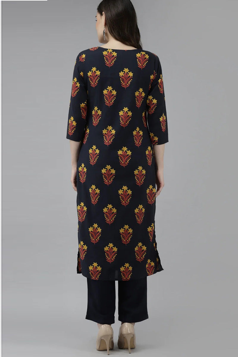 Excellent Cotton Navy Blue Top Bottom Set