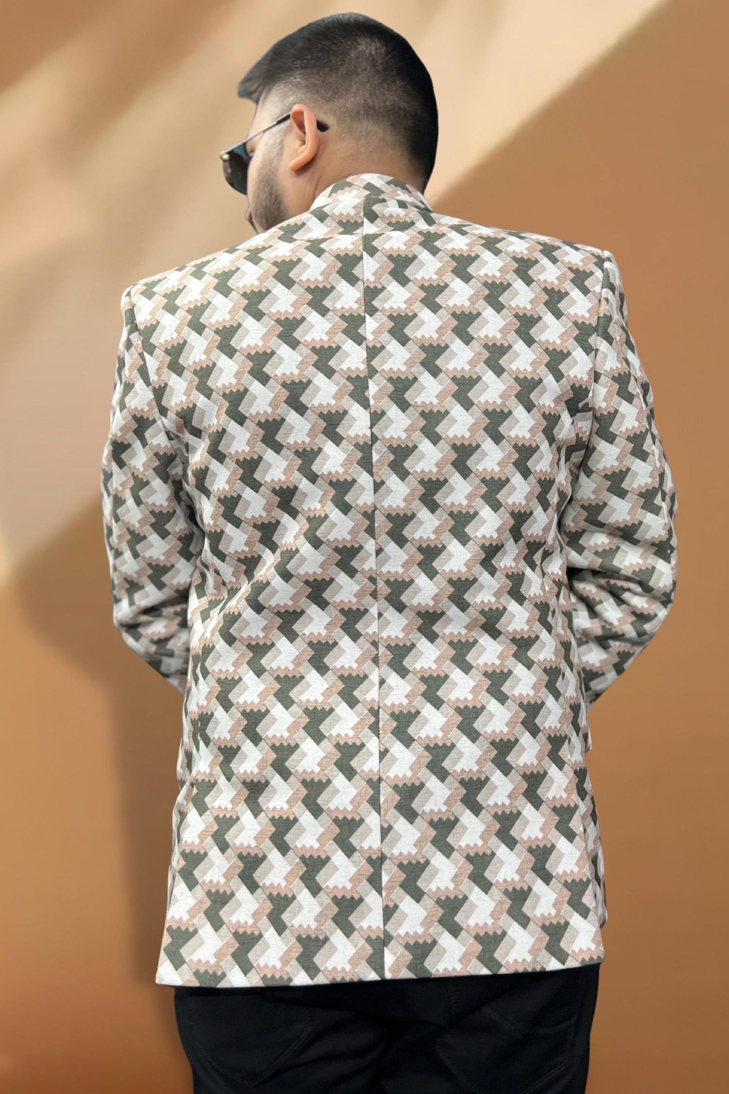 Party Wear Jacquard Fabric Readymade Cream Color Blazer For Men