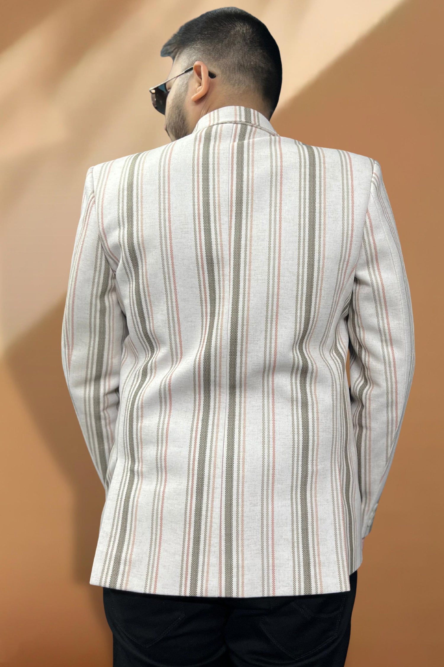 Mens Wedding Function Readymade Cream Color Blazer In Jacquard Fabric