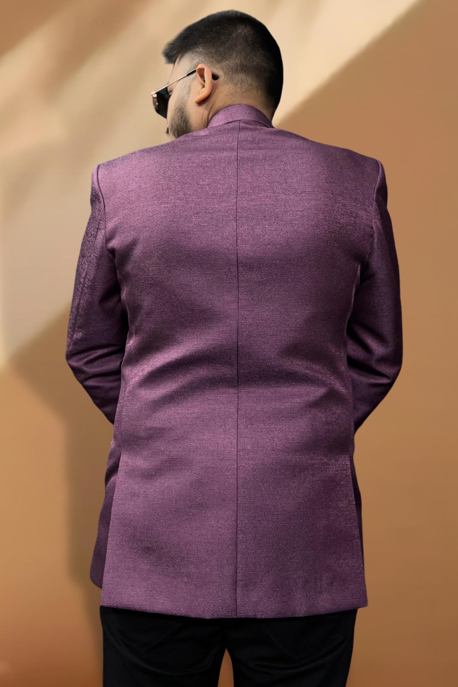 Purple Color Jacquard Fabric Party Wear Readymade Men Blazer
