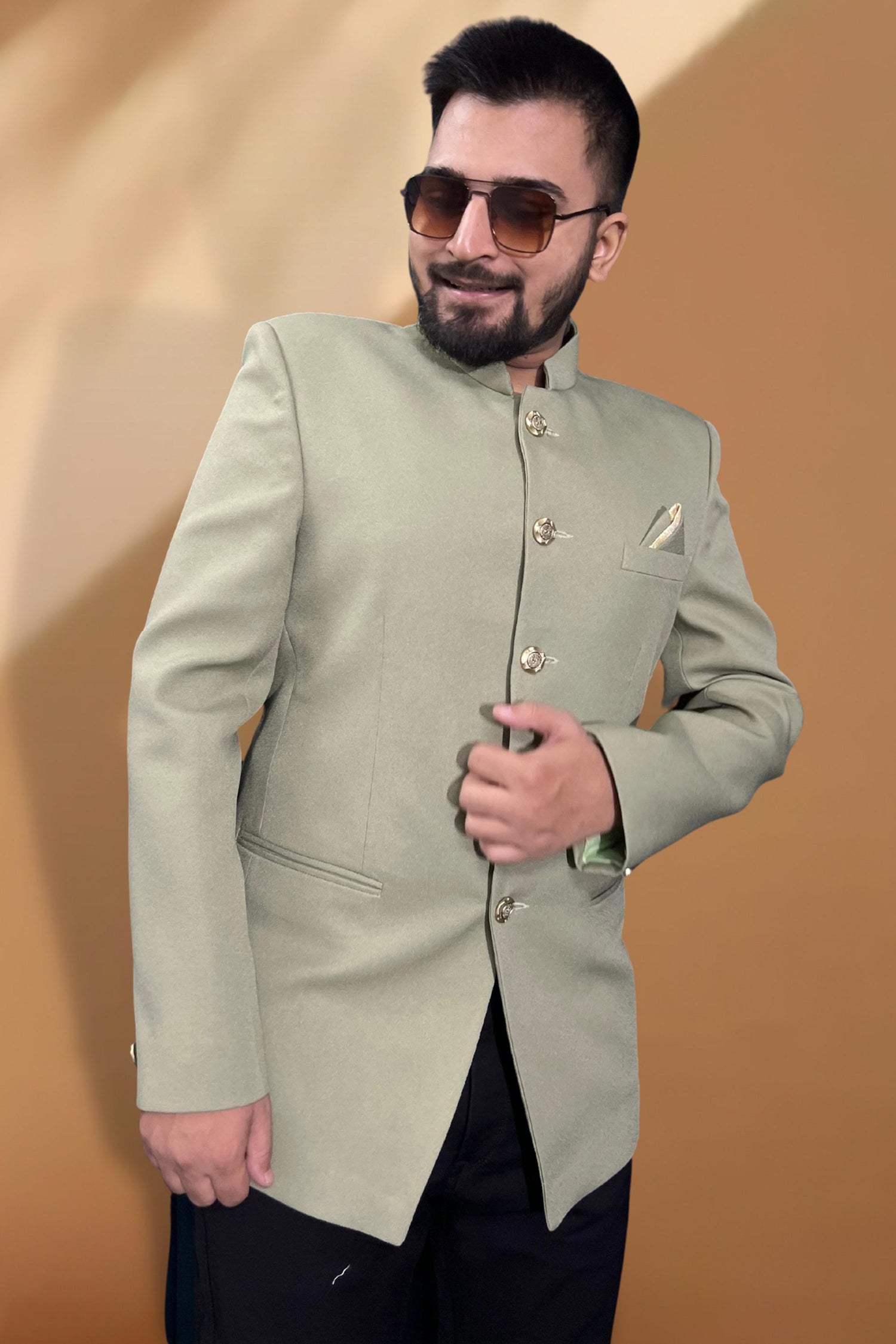 Beautiful Olive Color Party Wear Readymade Blazer For Men In Fancy Fabric