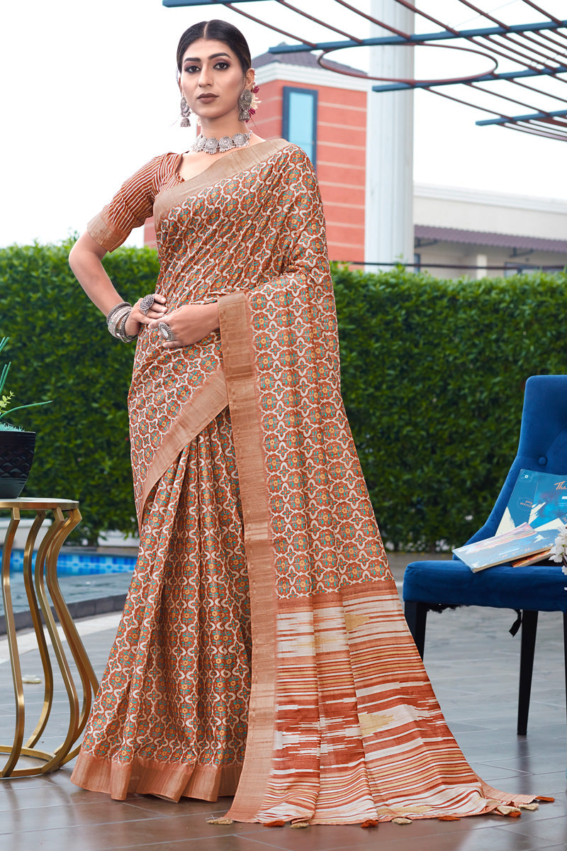 Classic Weaving Work On Brown Color Banarasi Art Silk Saree