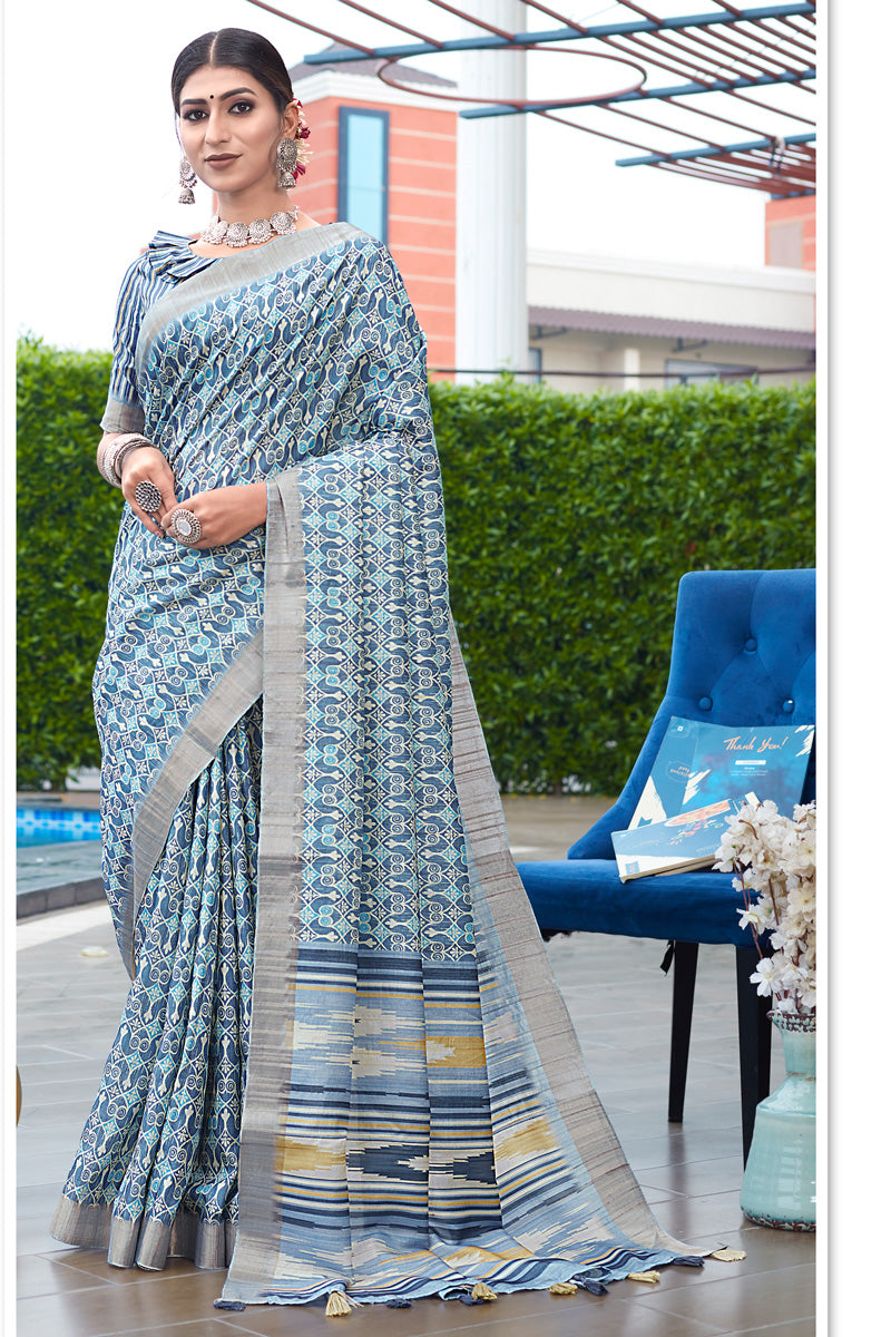 Blue Color Banarasi Art Silk Saree With Fascinating Weaving Work