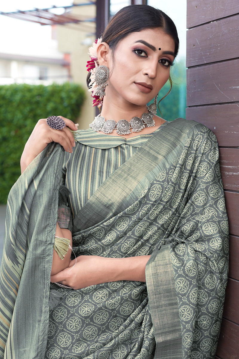 Grey Color Banarasi Art Silk Saree With Excellent Weaving Work
