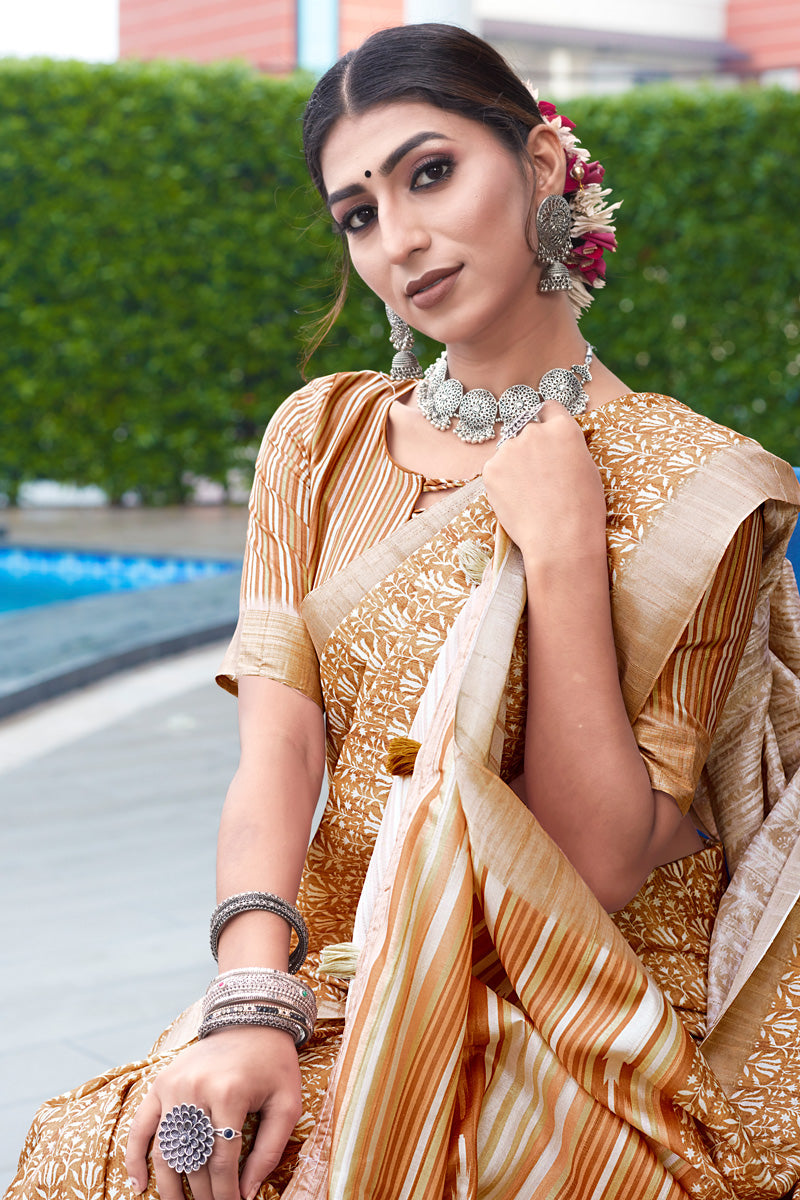 Mustard Color Weaving Work On Stunning Banarasi Art Silk Saree