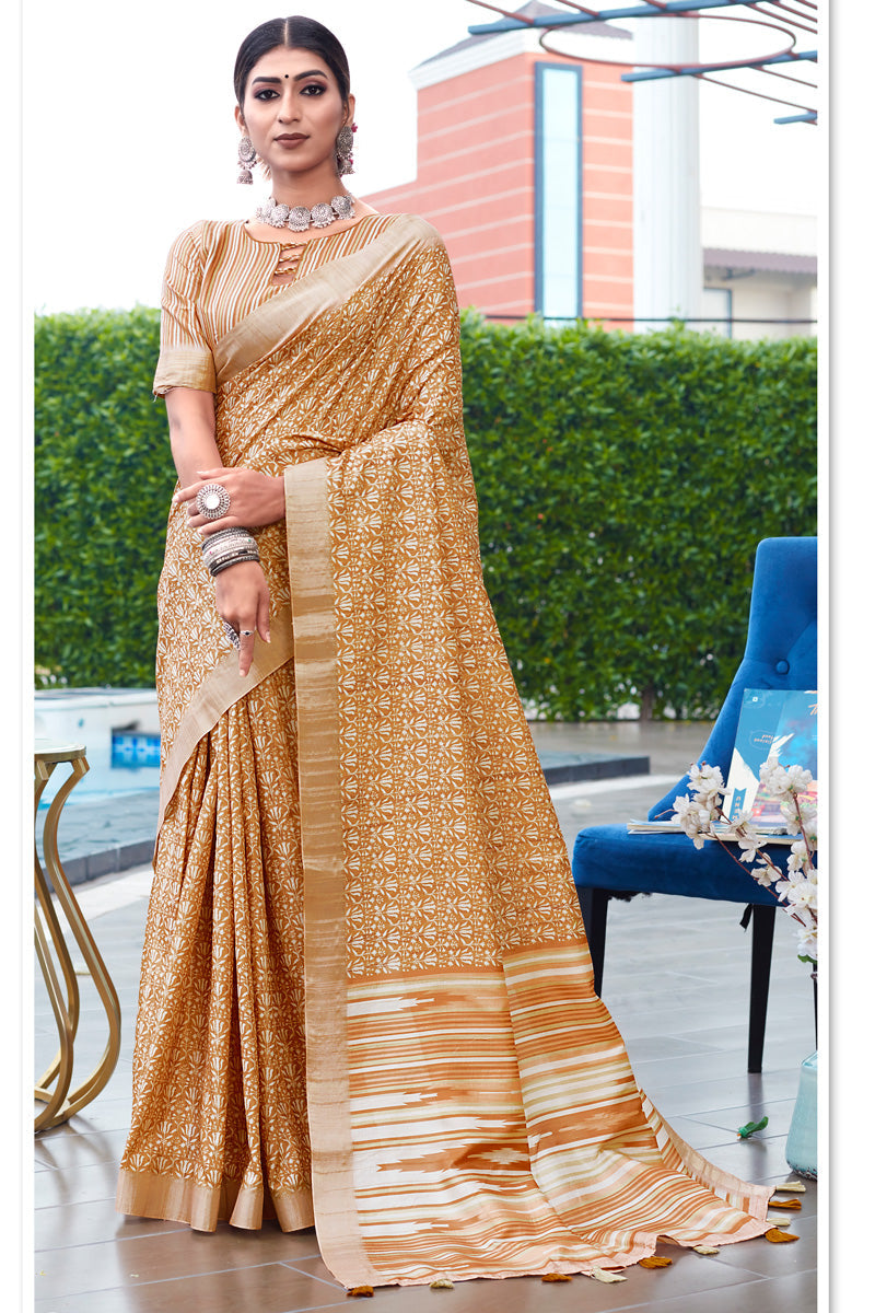 Mustard Color Weaving Work On Stunning Banarasi Art Silk Saree