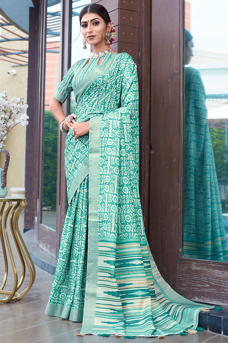 Beguiling Weaving Work On Green Color Banarasi Art Silk Saree